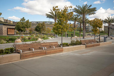 Custom Benches with Aluminum Texture powdercoated frames and armrests and FSC&reg; 1
