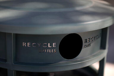 Detail of Urban Renaissance Litter &amp; Recycling Receptacle shown in side opening 