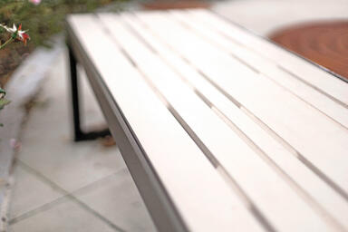 Detail of Dash Bench with frame in Slate Texture powdercoat and seat in TENSL