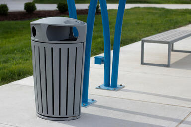 Dispatch Litter &amp; Recycling Receptacle shown in split-stream configuration