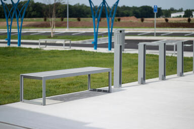 Dash Benches shown with frames in Silver Texture powdercoat and seats in TENSL