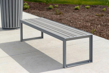 ash Bench shown with frame in Silver Texture powdercoat and seat in TENSL