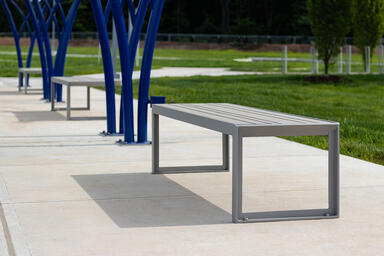 Dash Benches shown with frames in Silver Texture powdercoat and seats in TENSL