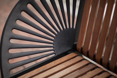 Detail of Copenhagen Bench shown with Black Texture powdercoated frame and FSC