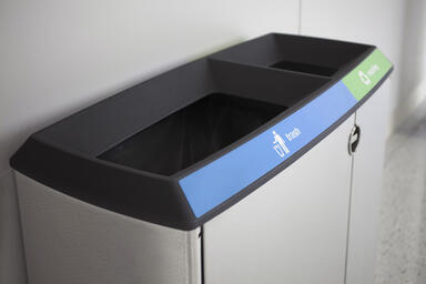 Transit Litter &amp; Recycling Receptacle: Dual-stream configuration.
