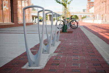 Trio Bike Racks with Silver Texture powdercoat at Downtown Market