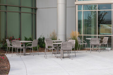 Cross Tables with 36&quot; round table tops and 24&quot; bases with Argento Texture