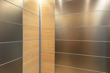 LEVELe-103 Elevator Interior with Minimal panels in Fused White Gold 