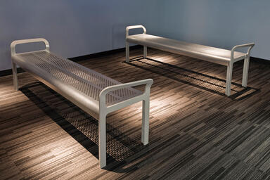 Ratio benches shown in backless configuration with Aluminum Texture 
