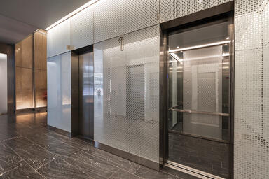 LEVELr Wall Cladding System with panels in ViviStrata Layers glass in Reflect co