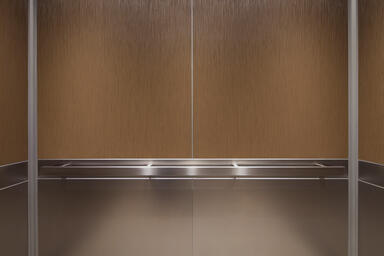 LEVELe-106 Elevator Interior with panels in Bonded Bronze with Natural Patina 