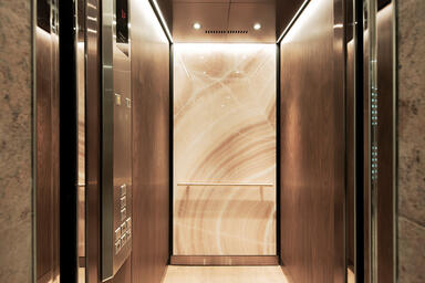 LEVELe-105 Elevator Interior with customized panel layout; Minimal panels in Viv