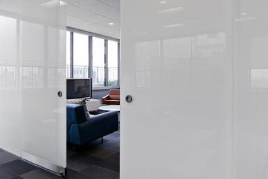 Partition Wall and Doors: ViviGraphix Gradiance glass, Scatter pattern.