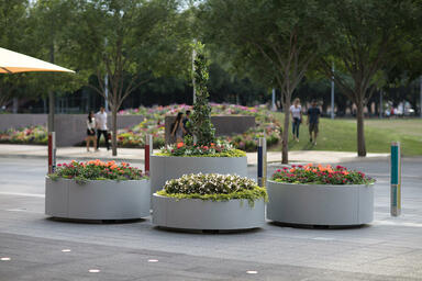 Custom planters with custom powdercoat color; Light Column Bollards in Stainless