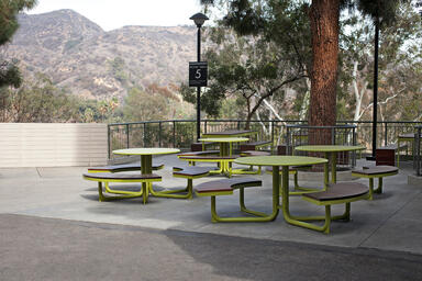 Custom Duo Caf&eacute; Tables with FSC&reg; 100% hardwood slats at Hollywood Bowl