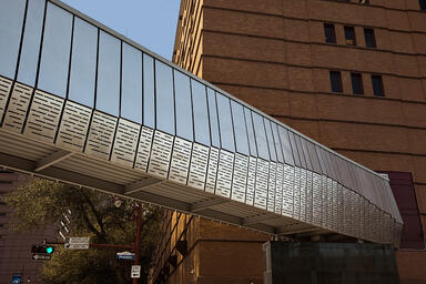 Bridge in Stainless Steel with Sandstone finish and custom Eco-Etch pattern
