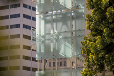 CastGlass Profile Monolithic glass in Corrugated texture at Hotel Churchill