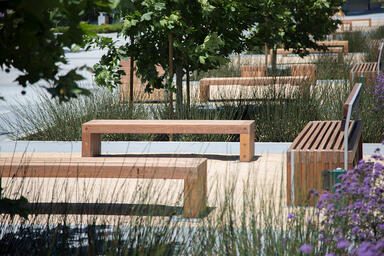 Hudson Benches shown in 6 foot and 8 foot lengths, both in surface mount