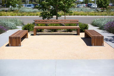 Hudson Benches shown in 6 foot and 8 foot lengths, both in surface mount