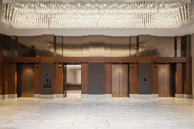 LEVELe-105A Elevator Interior with Capture panels in ViviGraphix Graphica glass 
