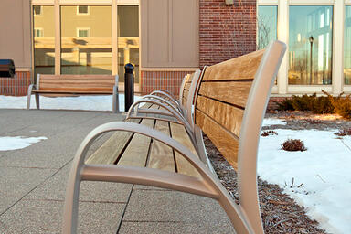 Camber Benches shown in 6 foot configuration with Aluminum Texture frame