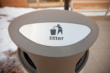Dispatch Litter &amp; Recycling Receptacle shown in 45 gallon, split-stream config