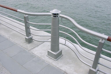 Custom Lighthouse Bollard, custom railing, Hudson River Park, New York, New York