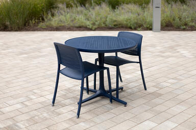 Avivo Chairs with custom Cobalt Texture powdercoat and Riva perforation pattern