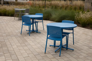 Avivo Chairs with Silver Texture and custom Azure Texture powdercoats and Riva