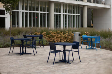 Avivo Chairs with custom Cobalt and custom Azure Texture powdercoats and Riva