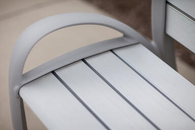 Detail of Camber Bench with Aluminum Texture powdercoated frame