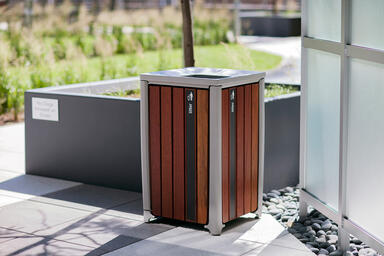 Cordia Litter & Recycling Receptacle shown in single-stream configuration