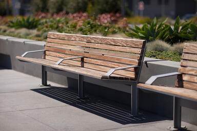 Knight Bench in 8-foot, backed configuration with Aluminum Texture powdercoated