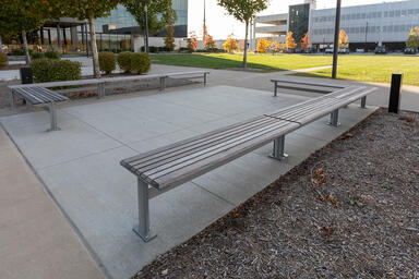 Knight Benches, installed end-to-end, in 6-foot, backless configuration