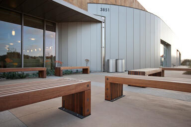 Hudson Benches shown in 6 foot, surface mount, FSC® 100% Ipé slats at Kaiser Per