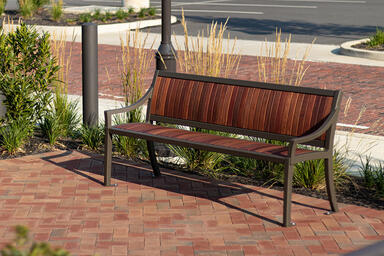 Cordia Bench in 6-foot, backed configuration with Slate Texture powdercoat