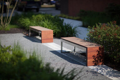 Duo Benches shown with Polished Stainless Steel frames 