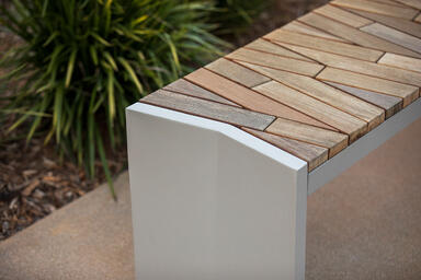 Boardwalk Bench with FSC&reg; Recycled 100% Cumaru hardwood slats and Aluminum 