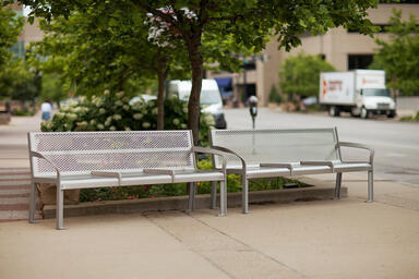 Ratio Benches shown in backed configuration with Aluminum Texture powdercoated