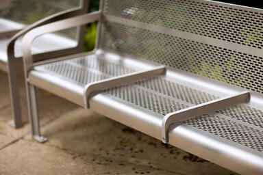 Detail of Ratio Benches shown in backed configuration with Aluminum Texture