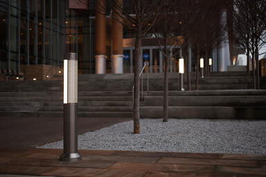 Light Column Bollards shown with 180 degree perforated shields