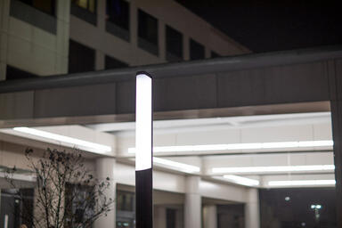 Trio Pedestrian Lighting shown with Black Texture powdercoat at Memorial Hermann