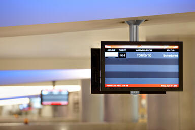 InForm Information Display System shown in custom ceiling mount 