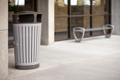 Dispatch Litter &amp; Recycling Receptacle shown in 45 gallon, split-stream configur