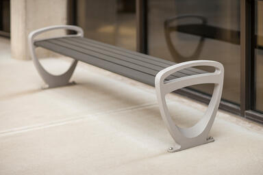 Trio Bench shown in 6 foot, backless configuration with Aluminum Texture powderc
