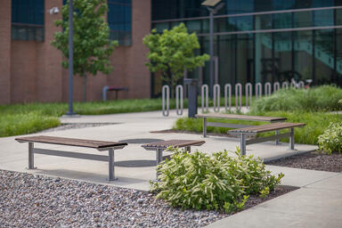 Knight Benches shown in backless configuration, Aluminum Texture powdercoated