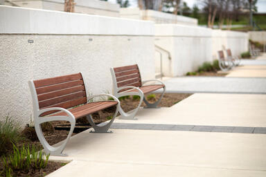 Trio Benches shown in 6 foot, backed configuration with Aluminum Texture powderc