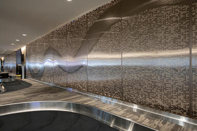 Feature wall with backlit panels in Fused Nickel Bronze with Satin finish, custo