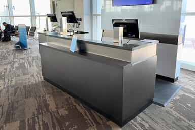 Ticket counter in Fused Nickel Silver with Seastone finish and Fused White Gold 