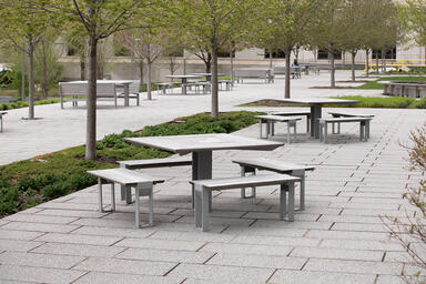 Apex Table Ensembles shown in four-bench configuration with FSC® 100% Ipé